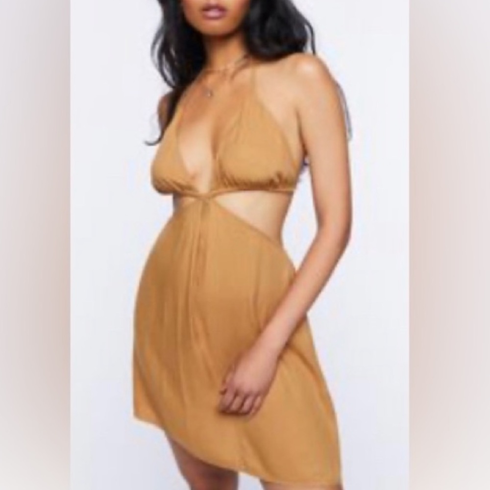 Cutout Halter Mini Dress in Camel
